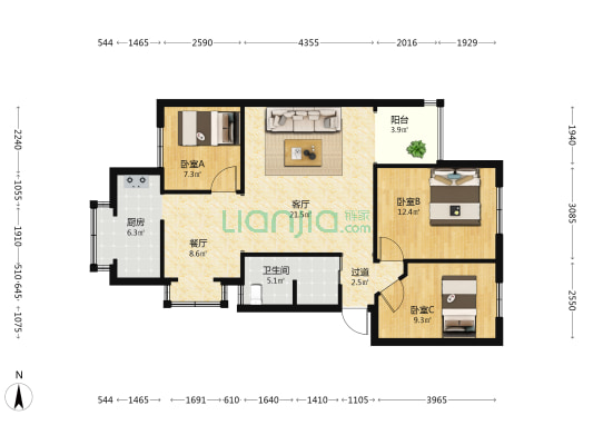 日新商业街 3室2厅1卫 79平方