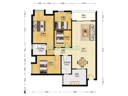 鳳祥居C区 4室1厅2卫 127平方