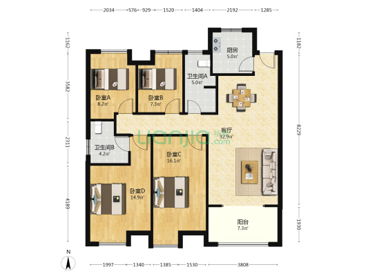 御苑城 4室1厅2卫 129平方