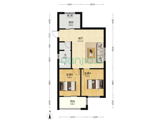 结网嘉苑西区 2室1厅1卫 80平方