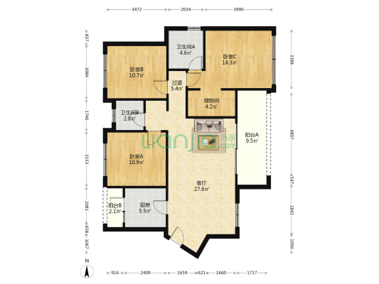 鹭湖宫八区D组团 3室1厅2卫 123平方