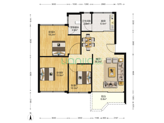 中山市南区星华路1-28号 3室1厅2卫 118平方