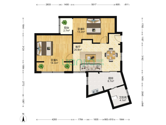 中南建筑设计院生活区 2室1厅1卫 96平方
