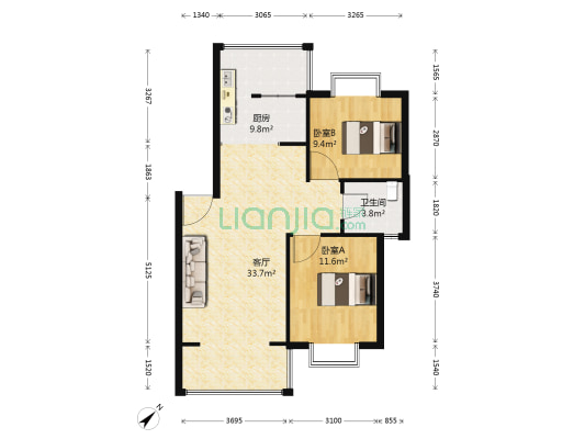 万都香山水岸 2室1厅1卫 80平方