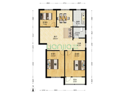 通运西路90号 3室1厅1卫 97平方