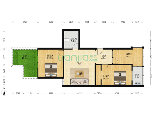 二纺配家属院 2室1厅1卫 88平方