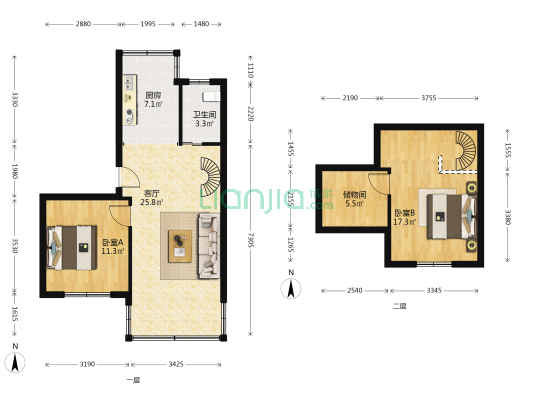 栖山家园 2室1厅1卫 80平方