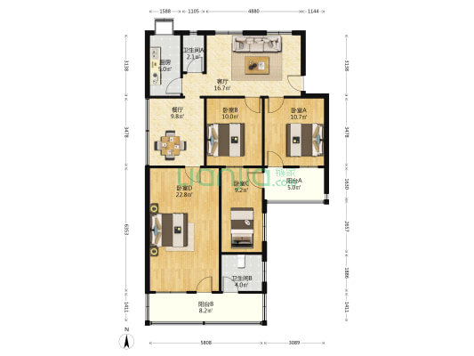 地质环境监测总站大院 4室2厅2卫 65平方