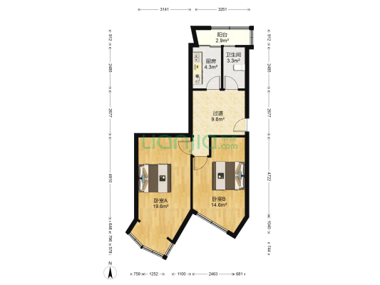 大杂院宿舍 2室0厅1卫 68平方