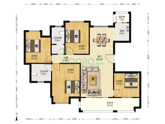 五矿万境园 4室1厅2卫 147平方