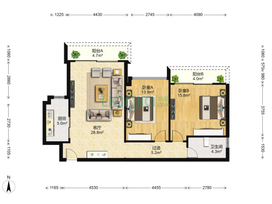 君悦豪庭二期 2室1厅1卫 106平方