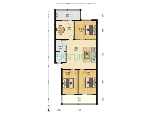 黎明小学家属院 3室2厅1卫 110平方