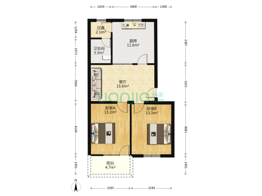 君山花园 2室1厅1卫 85平方