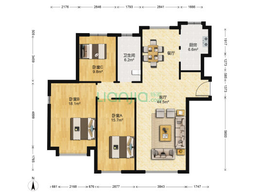 海信依云小镇 3室1厅1卫 137平方