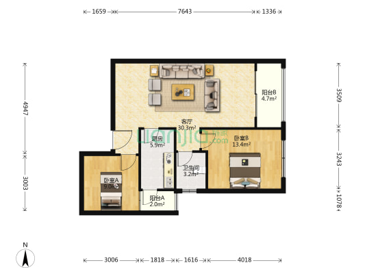 昆明湖瑞园 2室1厅1卫 82平方