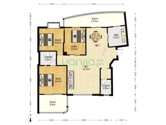 都市芳庭 3室1厅2卫 133平方
