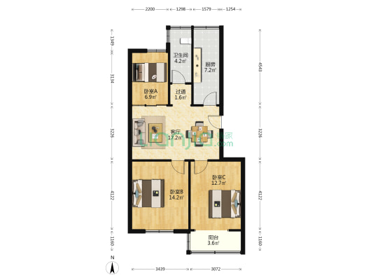 新华书店家属楼 3室1厅1卫 82平方