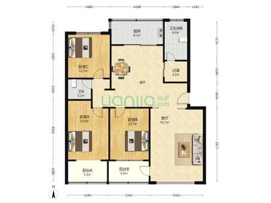 模拟小区 3室1厅2卫 150平方