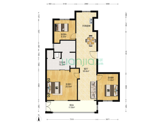 佳山墅 3室1厅1卫 125平方