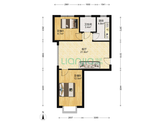 和泓阳光北岸 2室1厅1卫 80平方