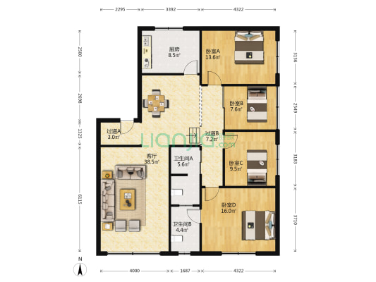 陵州路一段449号 4室1厅2卫 150平方