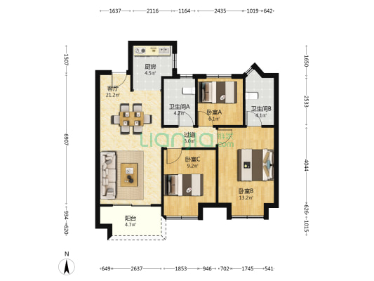 明樾华庭 3室1厅2卫 89平方