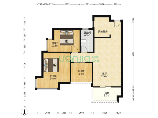 港口国际 3室1厅1卫 85平方