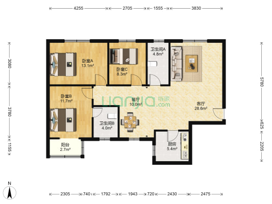 石榴家园 3室2厅2卫 118平方
