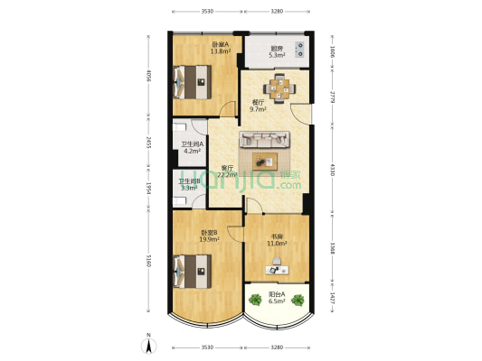 丹霞一区 3室2厅2卫 120平方