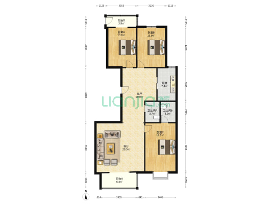 紫正园 3室2厅2卫 163平方