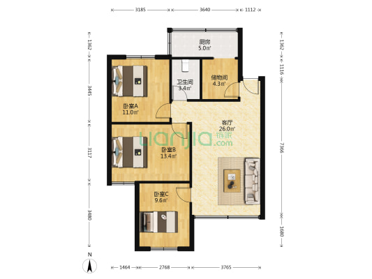 建工三村 3室1厅1卫 81平方
