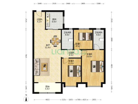 碧桂园凤凰城 3室1厅2卫 130平方