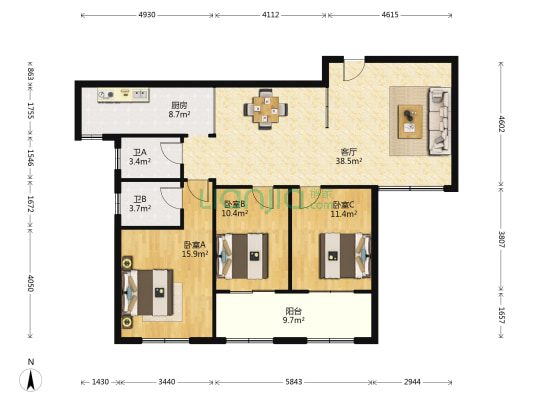 楚天阁 3室1厅2卫 131平方