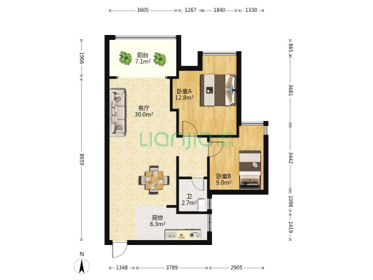 颐养公社·阳光城 2室1厅1卫 83平方
