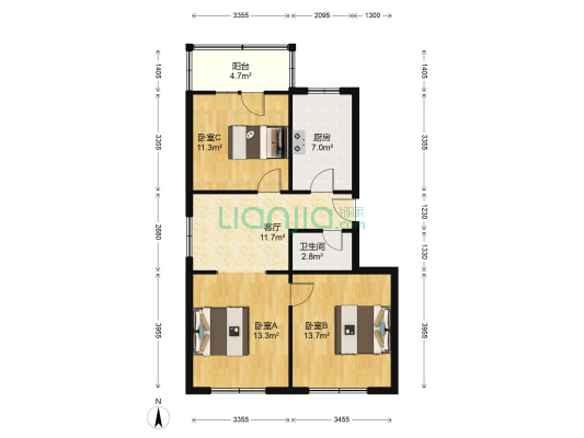 欢颜东里 3室1厅1卫 83平方
