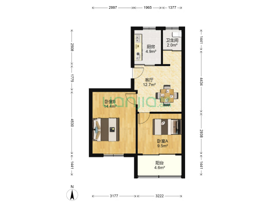 复兴路 2室1厅1卫 57平方