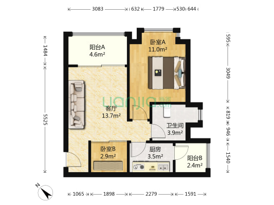 保利花香美苑 2室1厅1卫 55平方