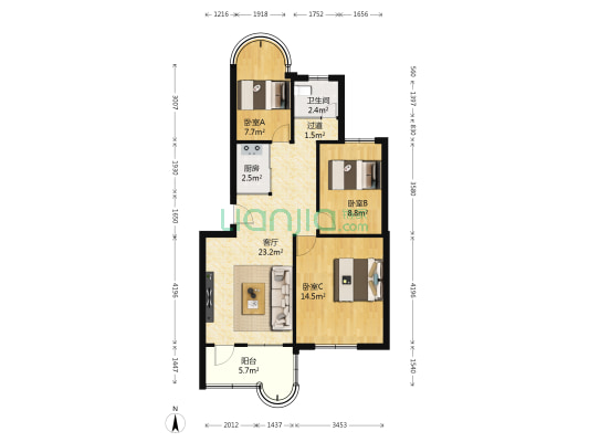 丽江花苑 3室1厅1卫 82平方