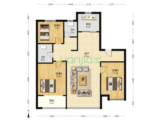 荣盛碧桂园玖玺台 3室1厅2卫 144平方