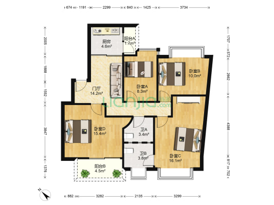 瑞心苑 4室0厅2卫 108平方