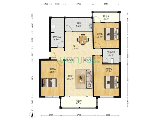 景杉路620-624号 3室2厅2卫 125平方