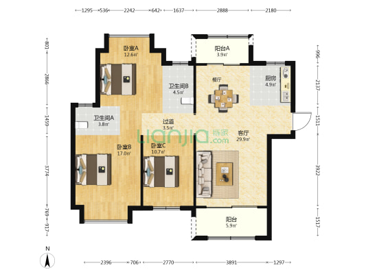 连江建发金凤新苑D区 3室1厅2卫 121平方