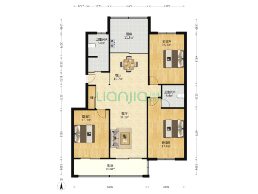 新港花苑西区 3室2厅2卫 144平方