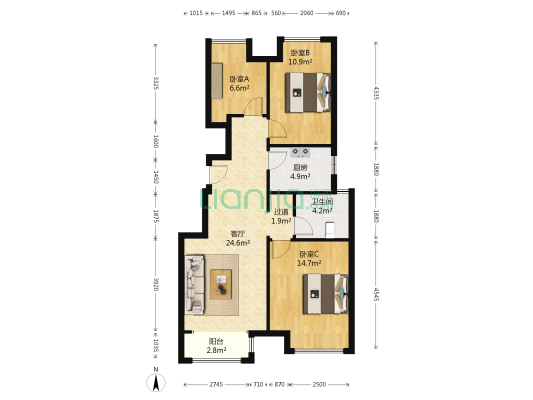 金地朗悦润园 3室1厅1卫 89平方