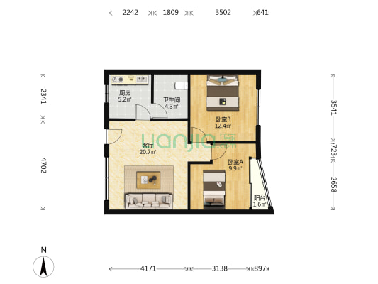 中兴大厦 2室1厅1卫 79平方