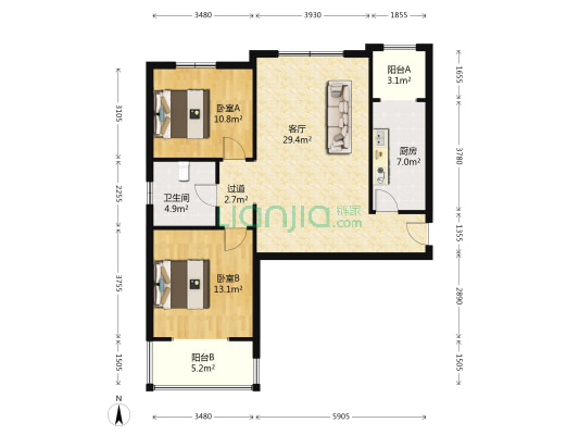 永昌维多利亚广场C区 2室1厅1卫 107平方