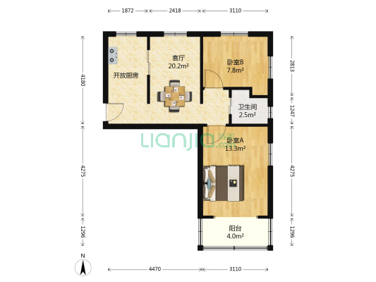 富贵山小区 2室1厅1卫 61平方