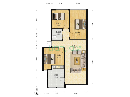 花溪大道北段240号 3室1厅1卫 94平方