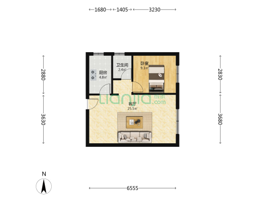 鹏渤新加坡花园 1室1厅 东北-户型图