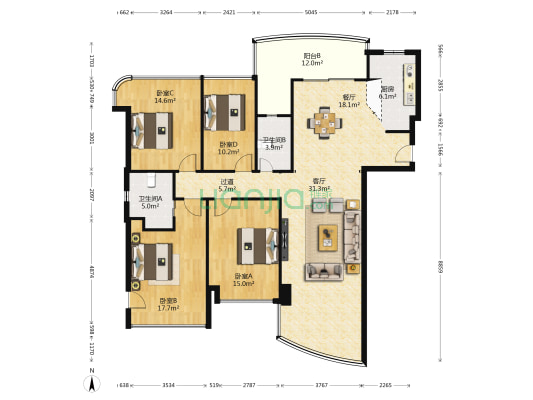 南湖半山豪庭 4室2厅2卫 178平方